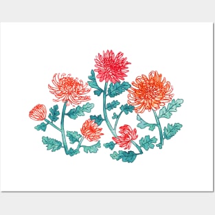 Chrysanthemum Watercolor & Pen Print - Pastels Posters and Art